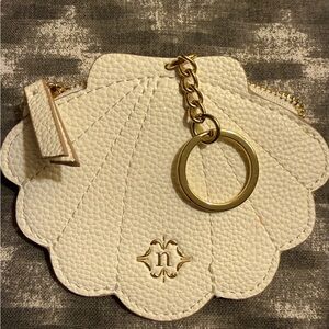 N - Ivory Shell Key Ring Holder with Gold Zipper coin purse